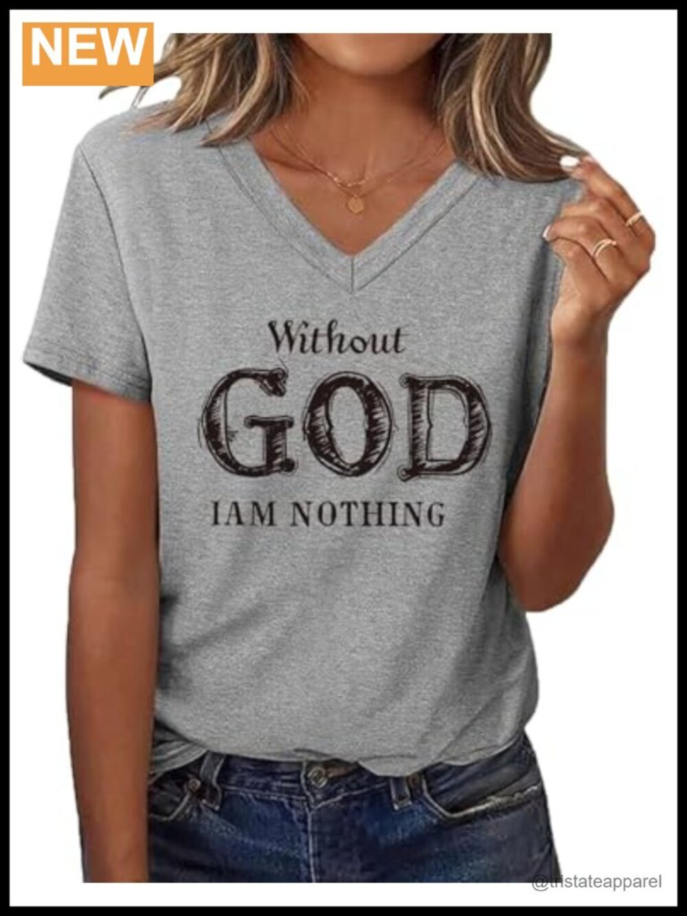 V-Neck Letter Print Tee Short Sleeve Summer Tops